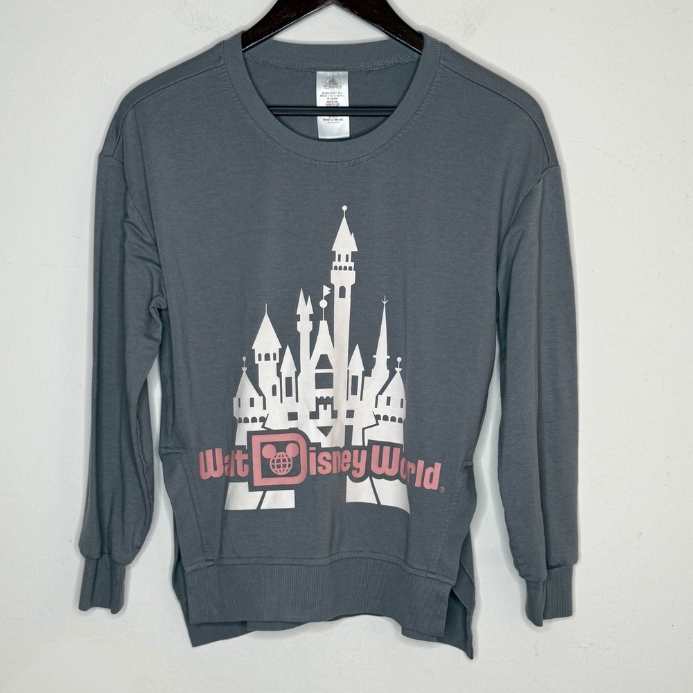 Disney Walt Disney World Castle Sweatshirt Womens Small Gray Side Slit Retro